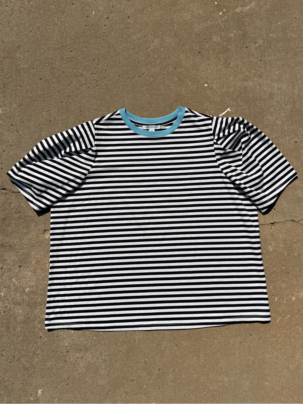 Striped Crewneck Tee with Blue Trim - Kids